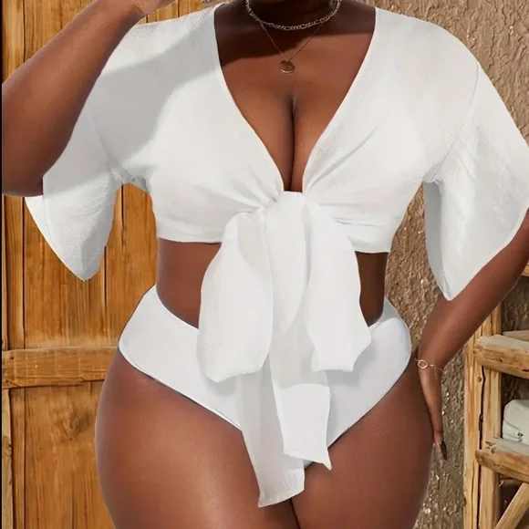 NEW| Plus Size Beachwear Essential Women’s Stylish Tie-Front Cover-Up - Picture 1 of 4